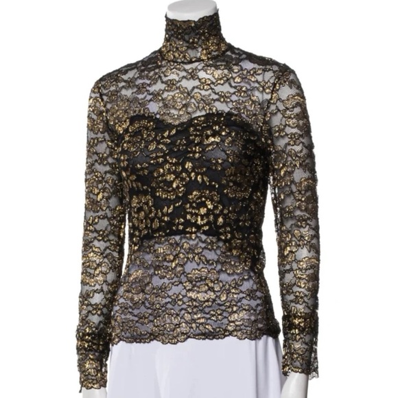NWT Vintage Deadstock Henri Bendel New York Black/Gold Lace Top 
size Small - Picture 1 of 12